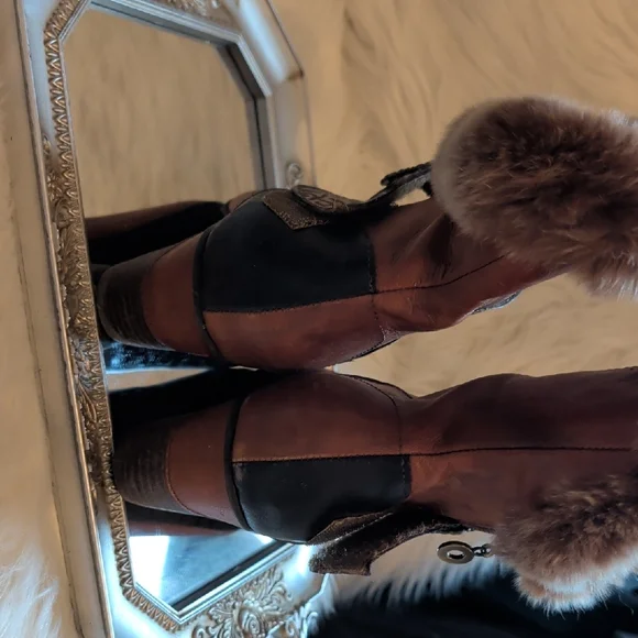 Finesse Brown Fur-Trimmed Heeled Boots - Picture 4 of 10